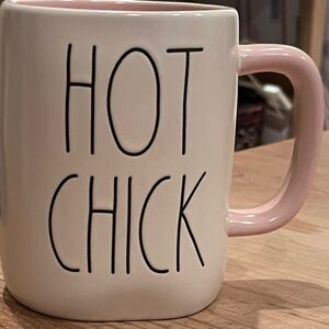 NWOT Rae Dunn “Hot Chick” Pink and White Ceramic Mug Artisan Magenta Collection